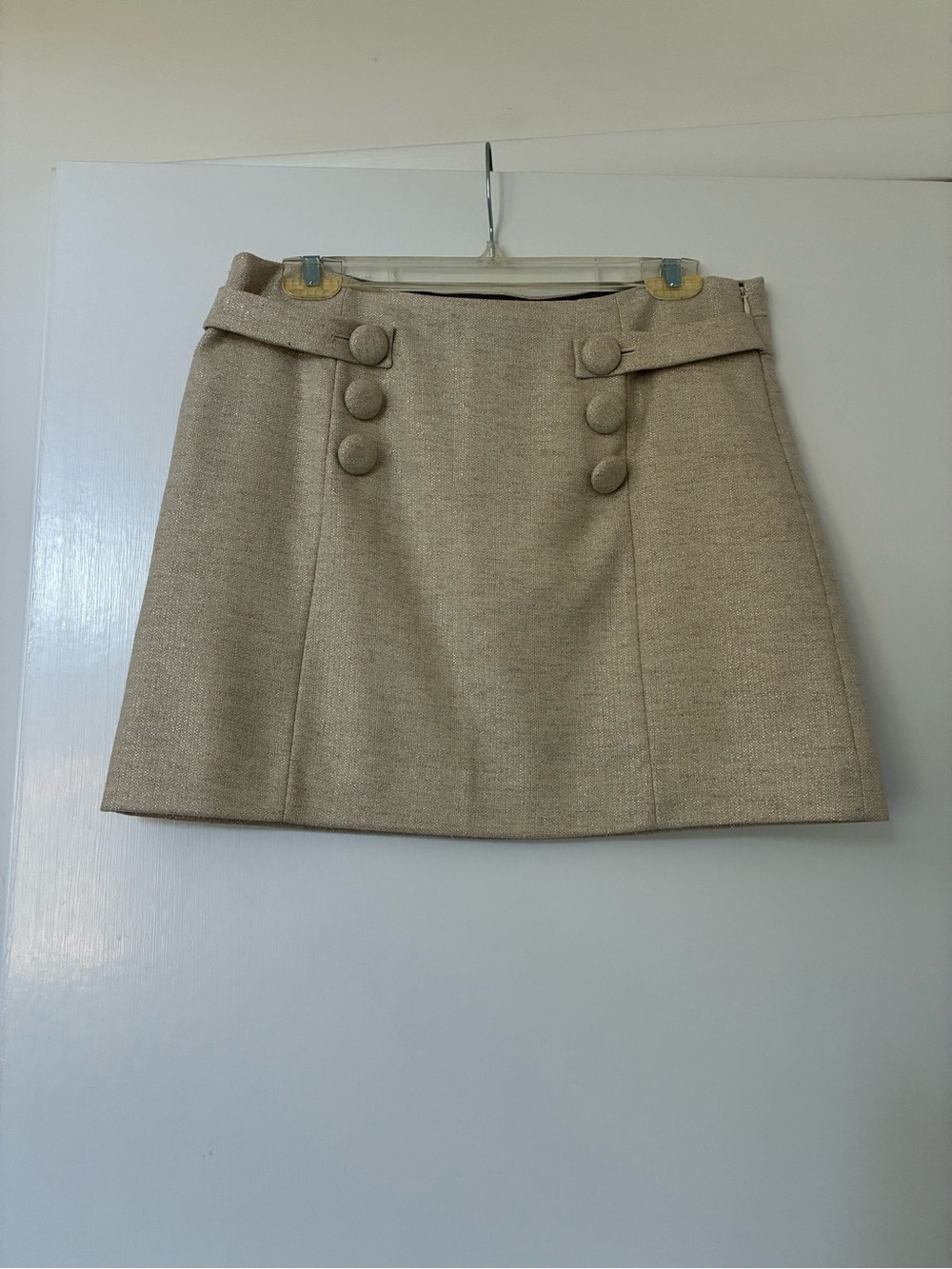J Crew Shimmery Tan Mini Skirt with Button Detail